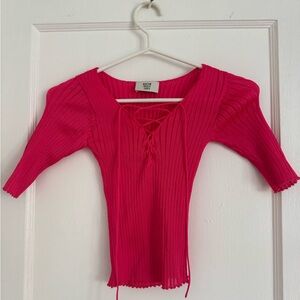 Maryam Nassir Zadeh Fuchsia Ribbed Lace-Up Blouse